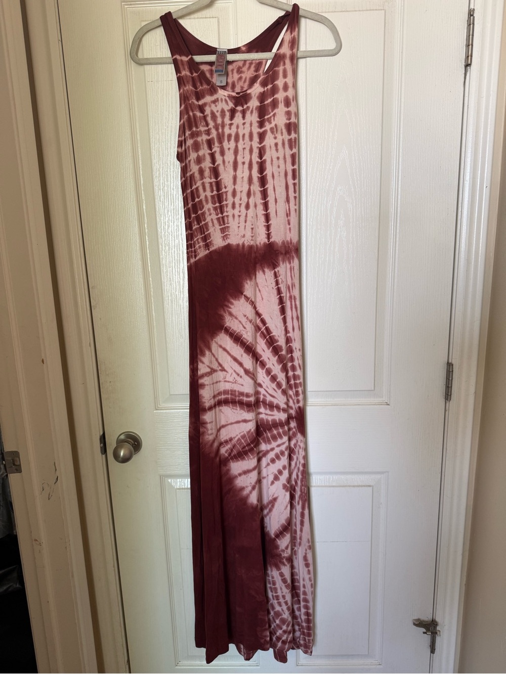 American Twist Tie-Dye Maxi Tank Dress in Wine Red/Maroon/White